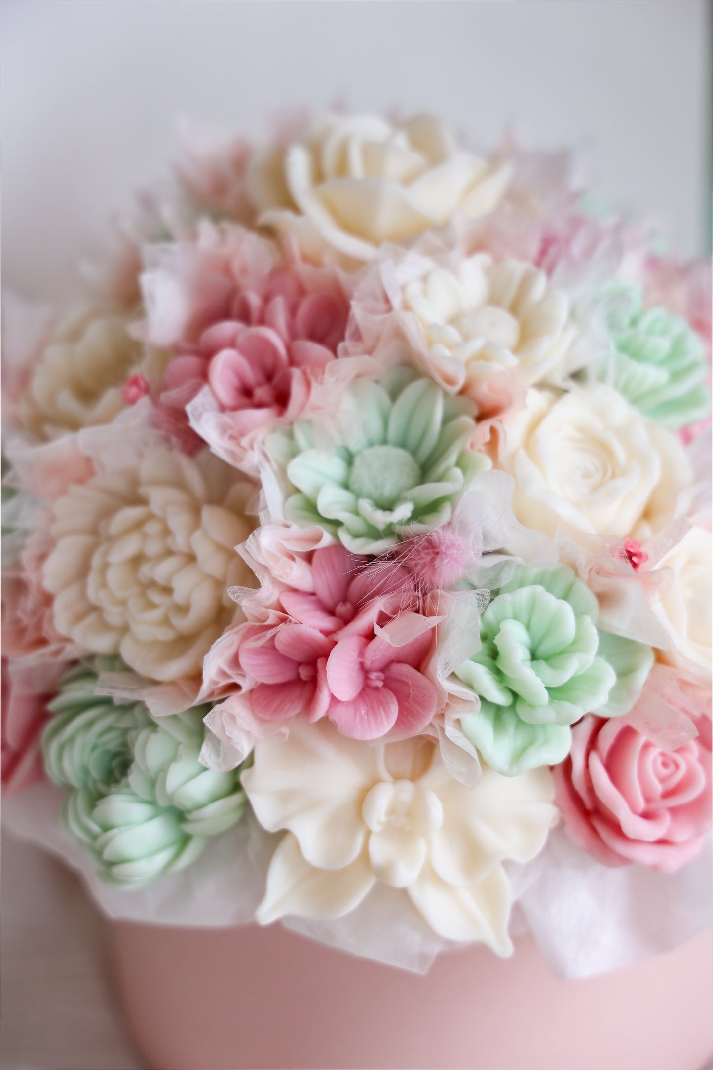 XL Blumenstrauß aus Wachsblüten Pastell Rosa/Mint