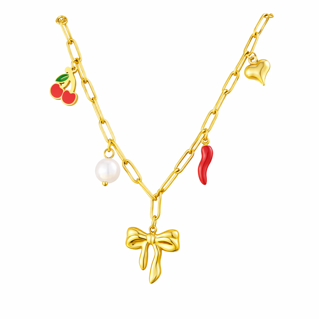 Goldene Charm-Kette – Cherry & Chili