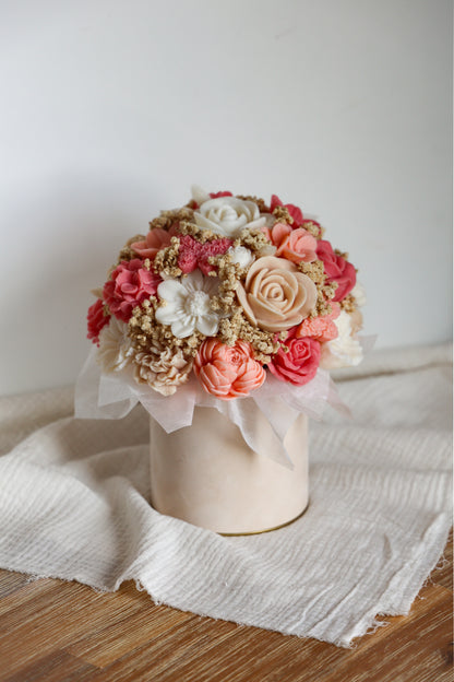 Blumenstrauß aus Wachsblüten Samt Peach/Melon