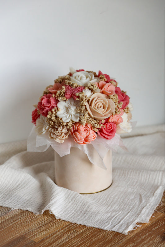 Blumenstrauß aus Wachsblüten Samt Peach/Melon