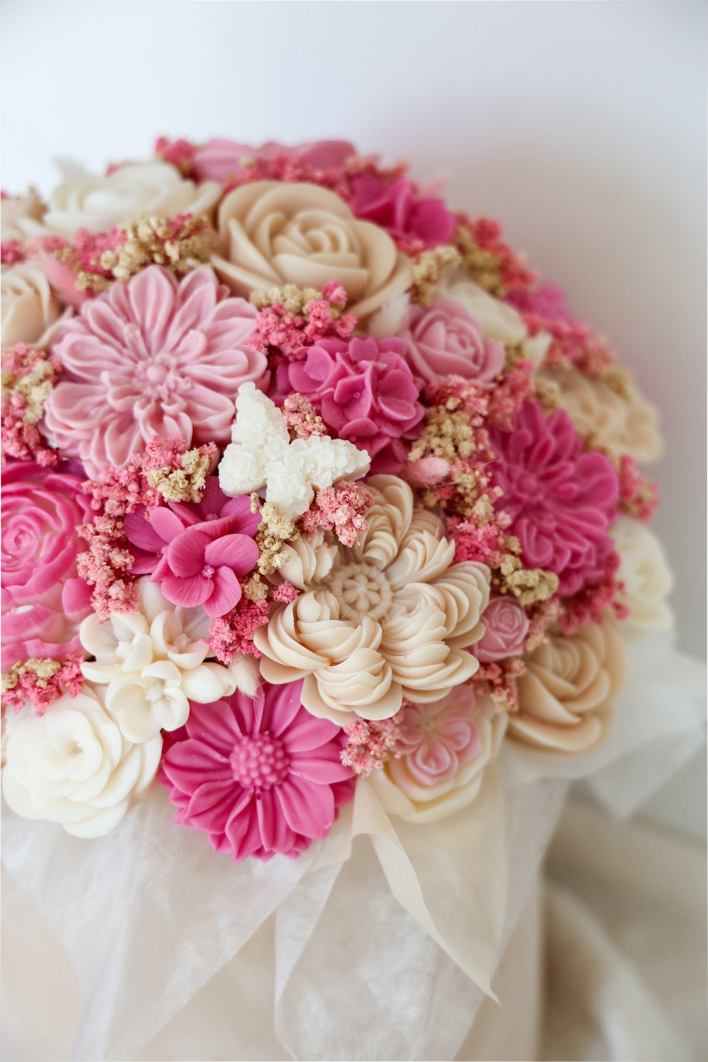 XXL Blumenstrauß aus Wachsblüten Samt Pastell/Pink