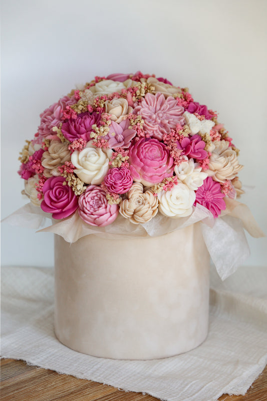 XXL Blumenstrauß aus Wachsblüten Samt Pastell/Pink