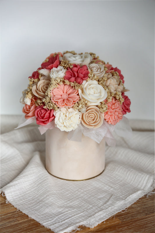 Blumenstrauß aus Wachsblüten Samt Peach/Melon