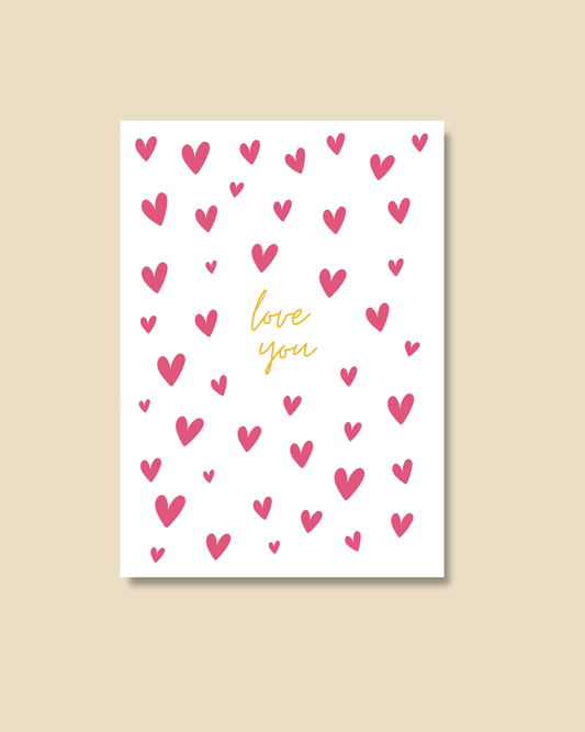 Postkarte love you pink