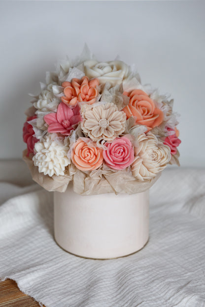 Blumenstrauß aus Wachsblüten Samt Peach/Melon