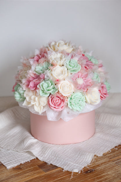XL Blumenstrauß aus Wachsblüten Pastell Rosa/Mint
