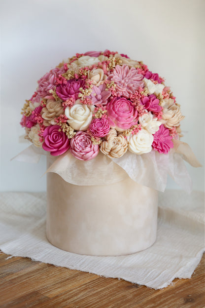 XXL Blumenstrauß aus Wachsblüten Samt Pastell/Pink