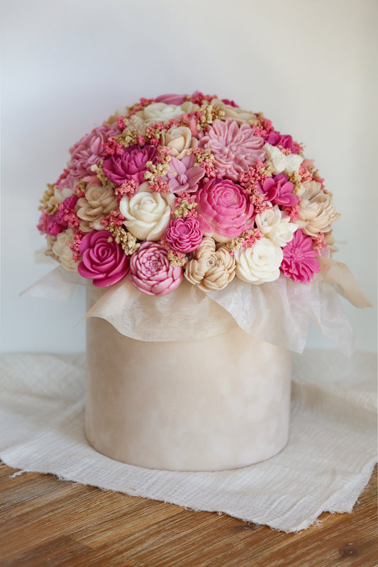 XXL Blumenstrauß aus Wachsblüten Samt Pastell/Pink