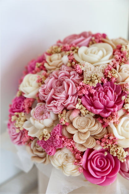 XXL Blumenstrauß aus Wachsblüten Samt Pastell/Pink