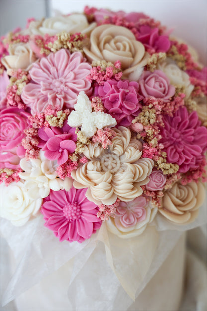 XXL Blumenstrauß aus Wachsblüten Samt Pastell/Pink