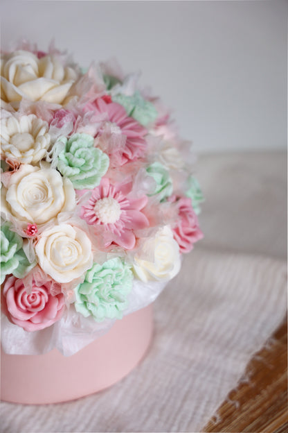 XL Blumenstrauß aus Wachsblüten Pastell Rosa/Mint