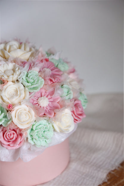 XL Blumenstrauß aus Wachsblüten Pastell Rosa/Mint
