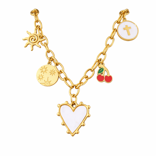 Goldene Charm-Kette – Cherry & Heart