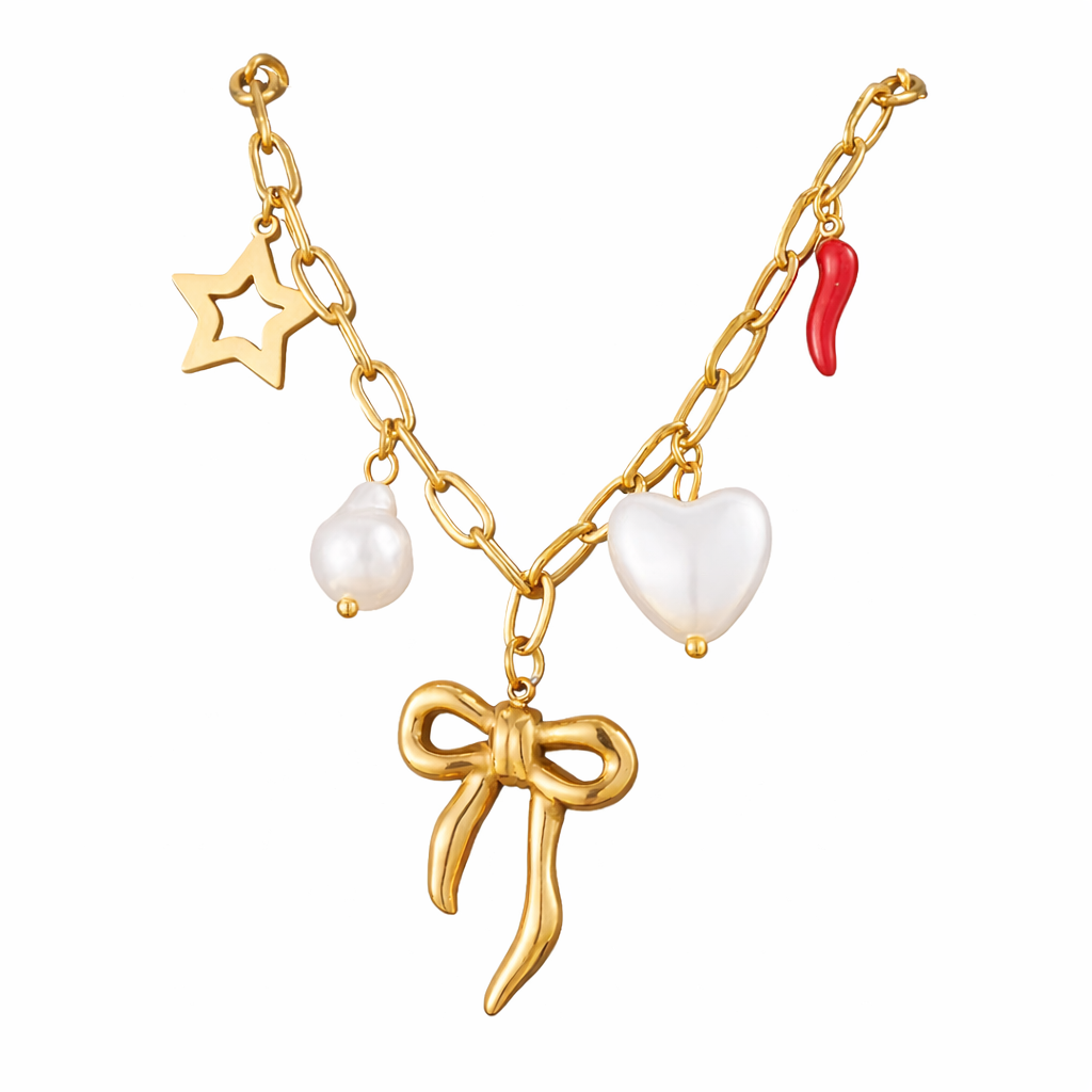 Goldene Charm-Kette – Bow & Chili