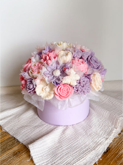 XL Blumenstrauß aus Wachsblüten Pastell Flieder/Rosa