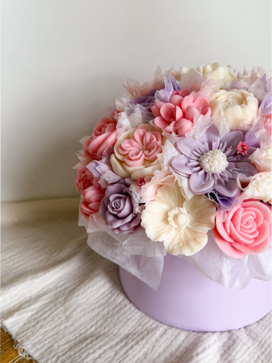 XL Blumenstrauß aus Wachsblüten Pastell Flieder/Rosa