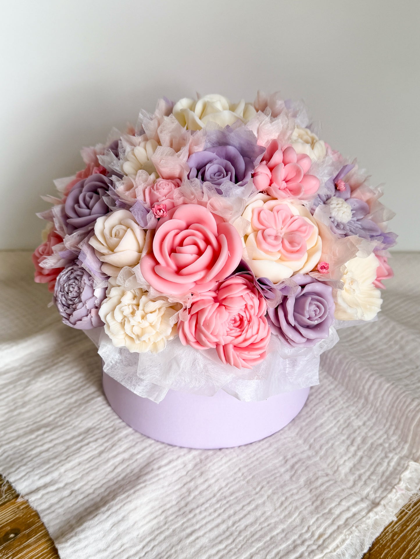 XL Blumenstrauß aus Wachsblüten Pastell Flieder/Rosa