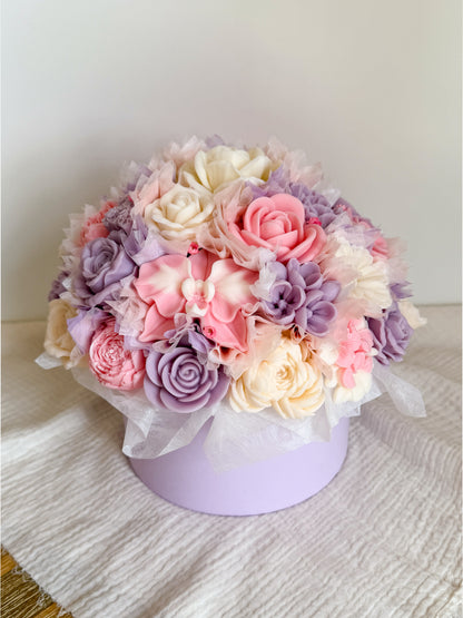 XL Blumenstrauß aus Wachsblüten Pastell Flieder/Rosa